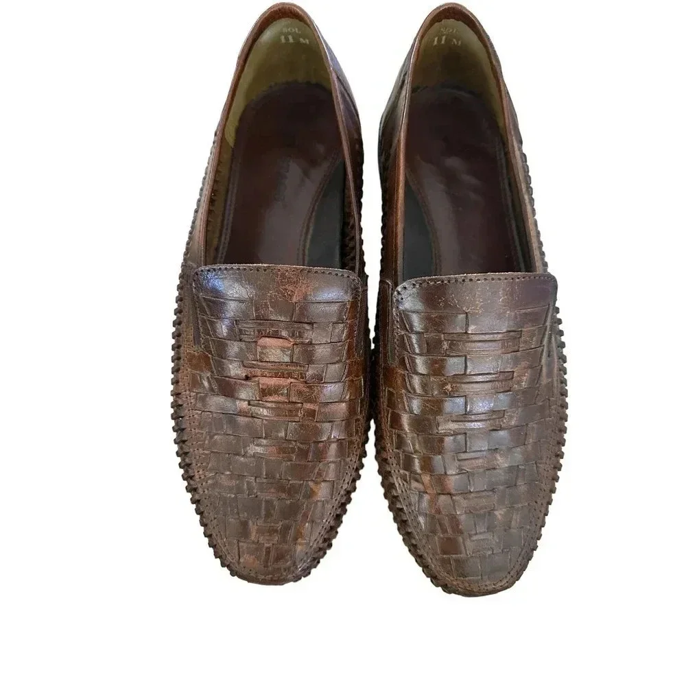 Soft Stags Men's Brown Leather Woven‎ Comfortable Flat Boot Size 11M
